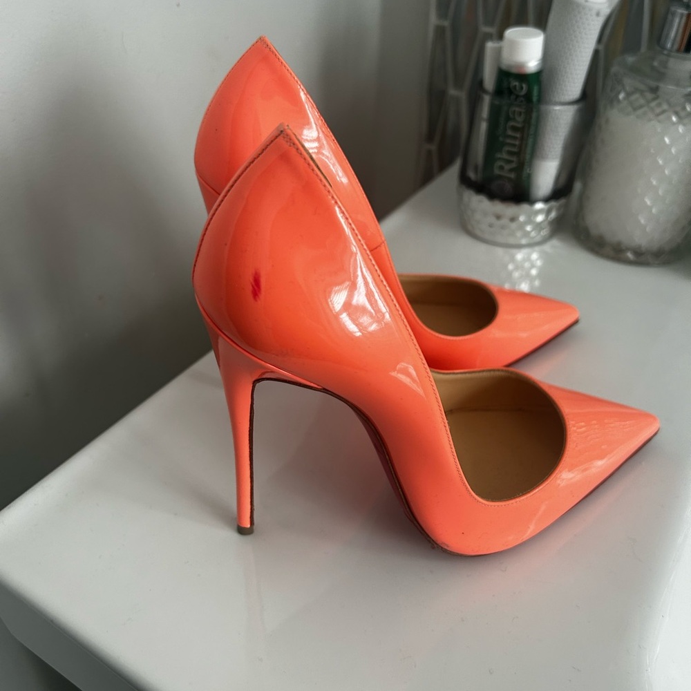 Christian Louboutin Patent Leather Pointed-Toe Pumps in Coral - Picture 2 of 9